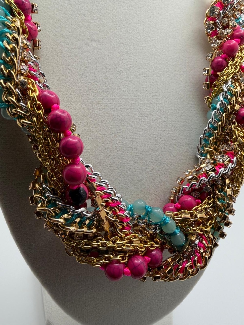 Layered Pink & Turquoise Multi-Chain Statement Necklace